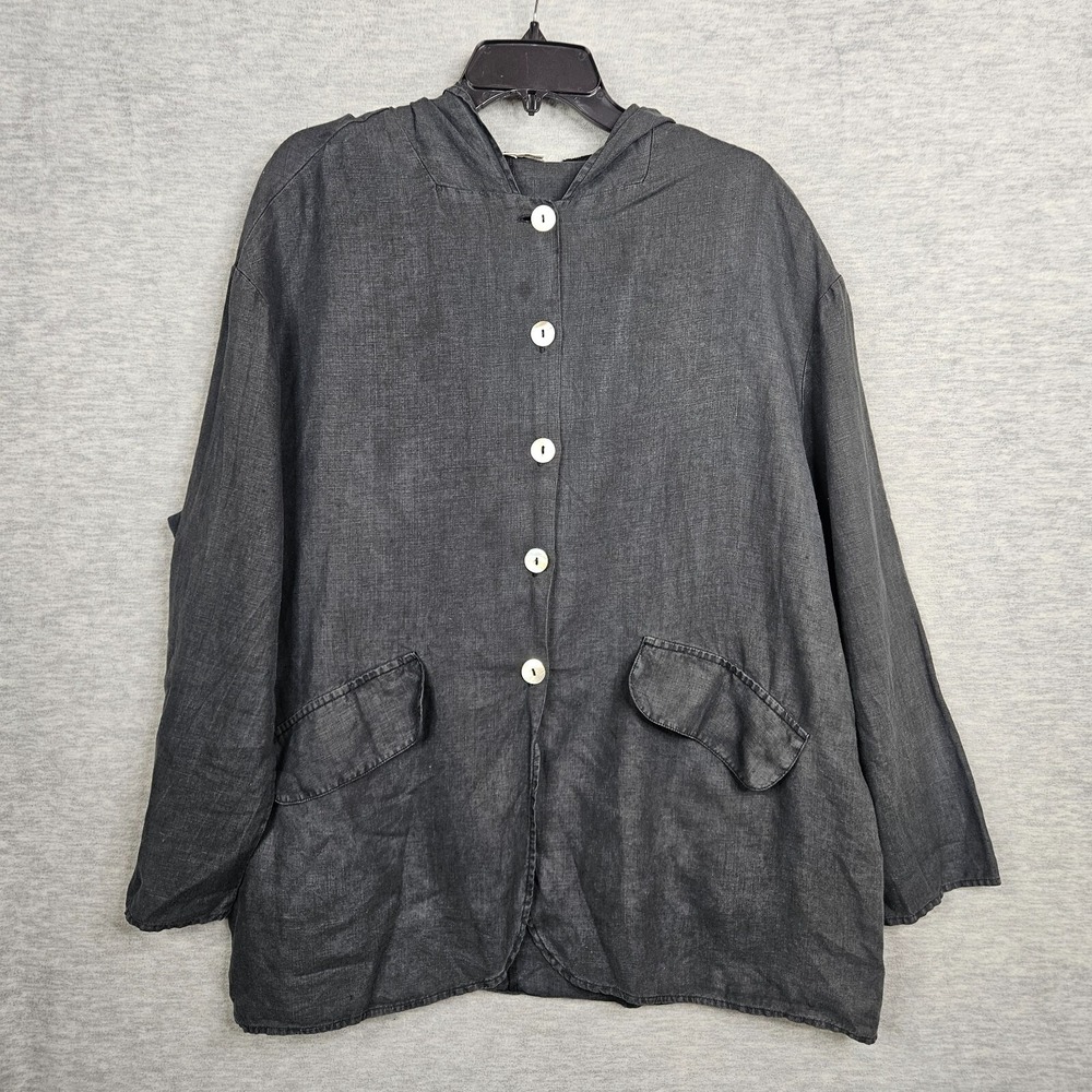 BRYN WALKER Women's Linen Button Up Light weight Hoodie Top Sz S